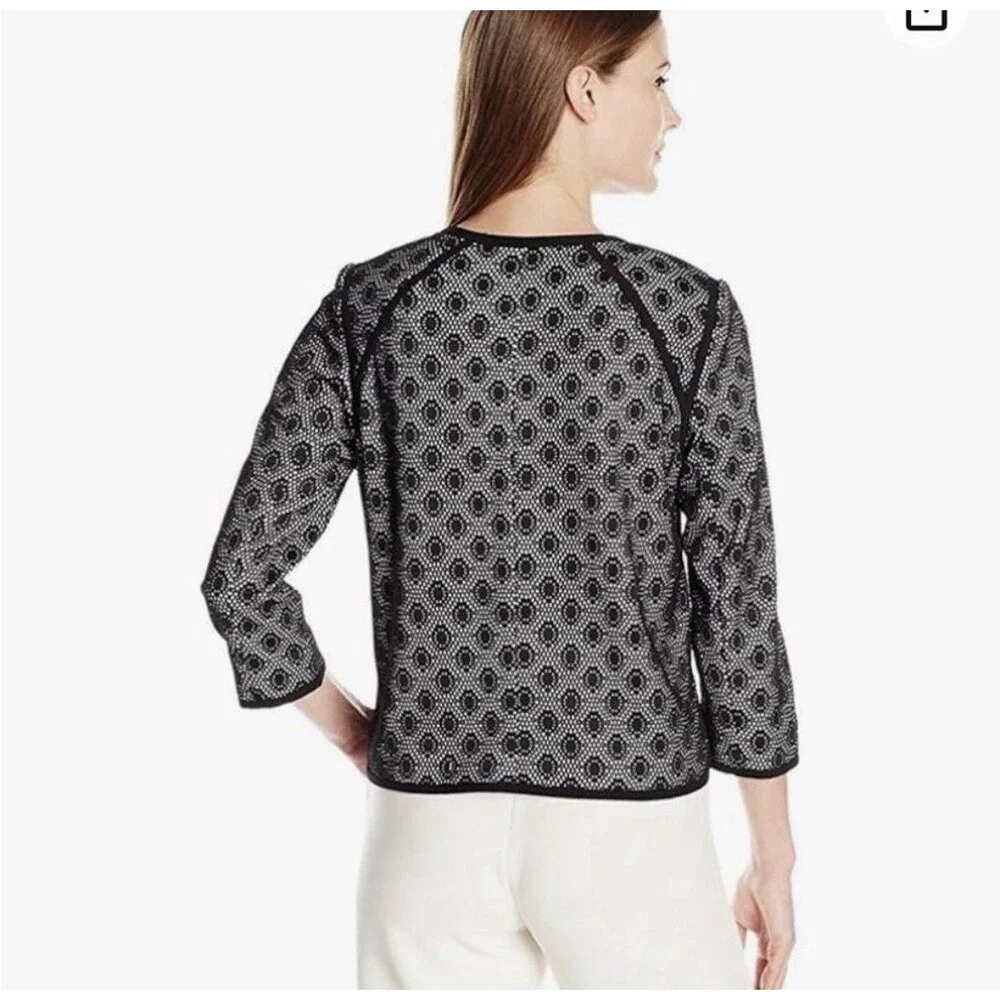 Kasper Women's 16W Bonded Lace Blazer Contrast Black White Laser Cut - Picture 2 of 10